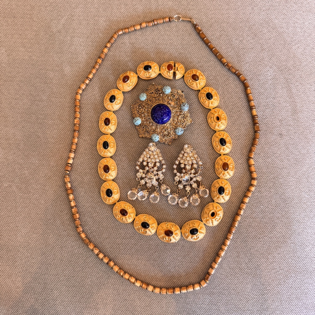 Vintage Hobe Signed Lot Of 2 Necklaces 1 Brooch & 1 Pair Rhinestone Earrings